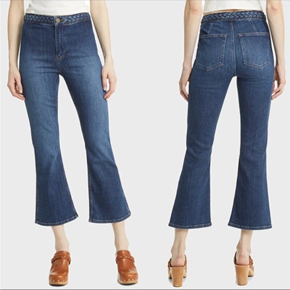 FRAME Denim Women’s Istanbul Braided Waistband Mini Bootcut Crop Jeans